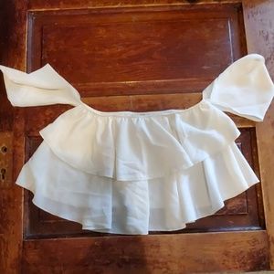 Cream colored off the shoulder crop top
